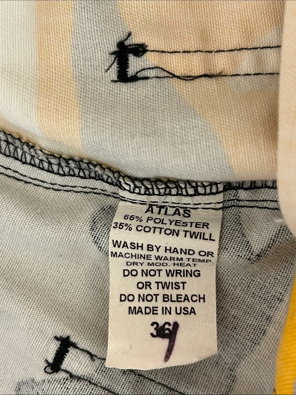 Vintage Atlas Cotton Twill Shorts with Yellow & Gray Print